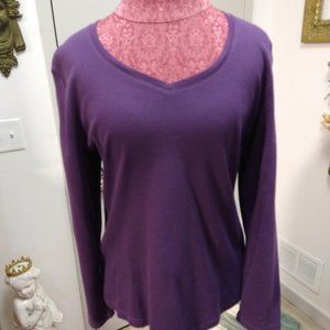 New Karen Scott Cassis Long Sleeve V-Neck Tee Woman's Size Large